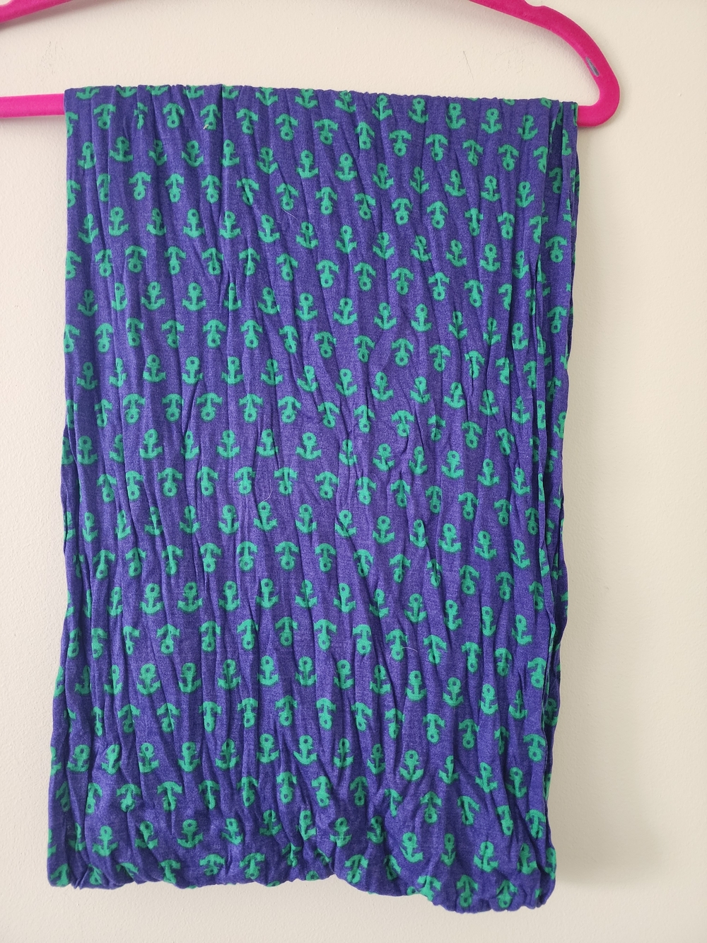 Sperry Blue Infinity Scarf with Green Anchor Print
